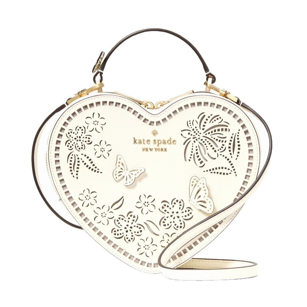 New Kate Spade Love Shack Perforated Heart Crossbody 3D Butterfly Meringue